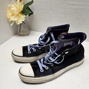 Converse All Star Black Hightop Satin Purple Inside Blue Laces Mens 6 Women 8 39